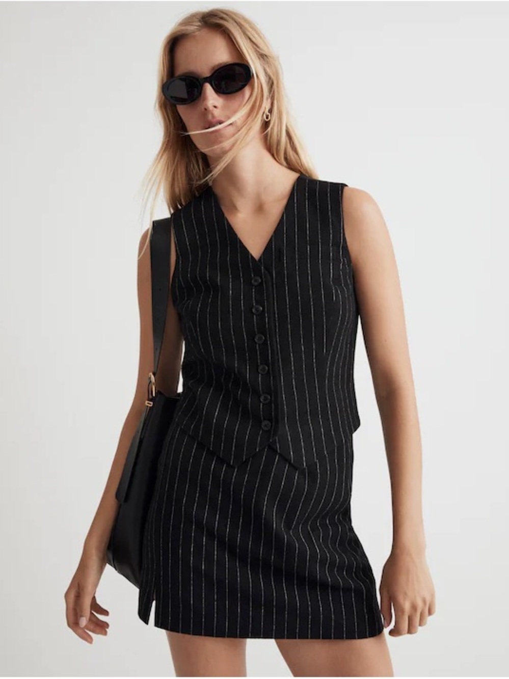 Madewell Wool Button-Front Vest in Pinstripe